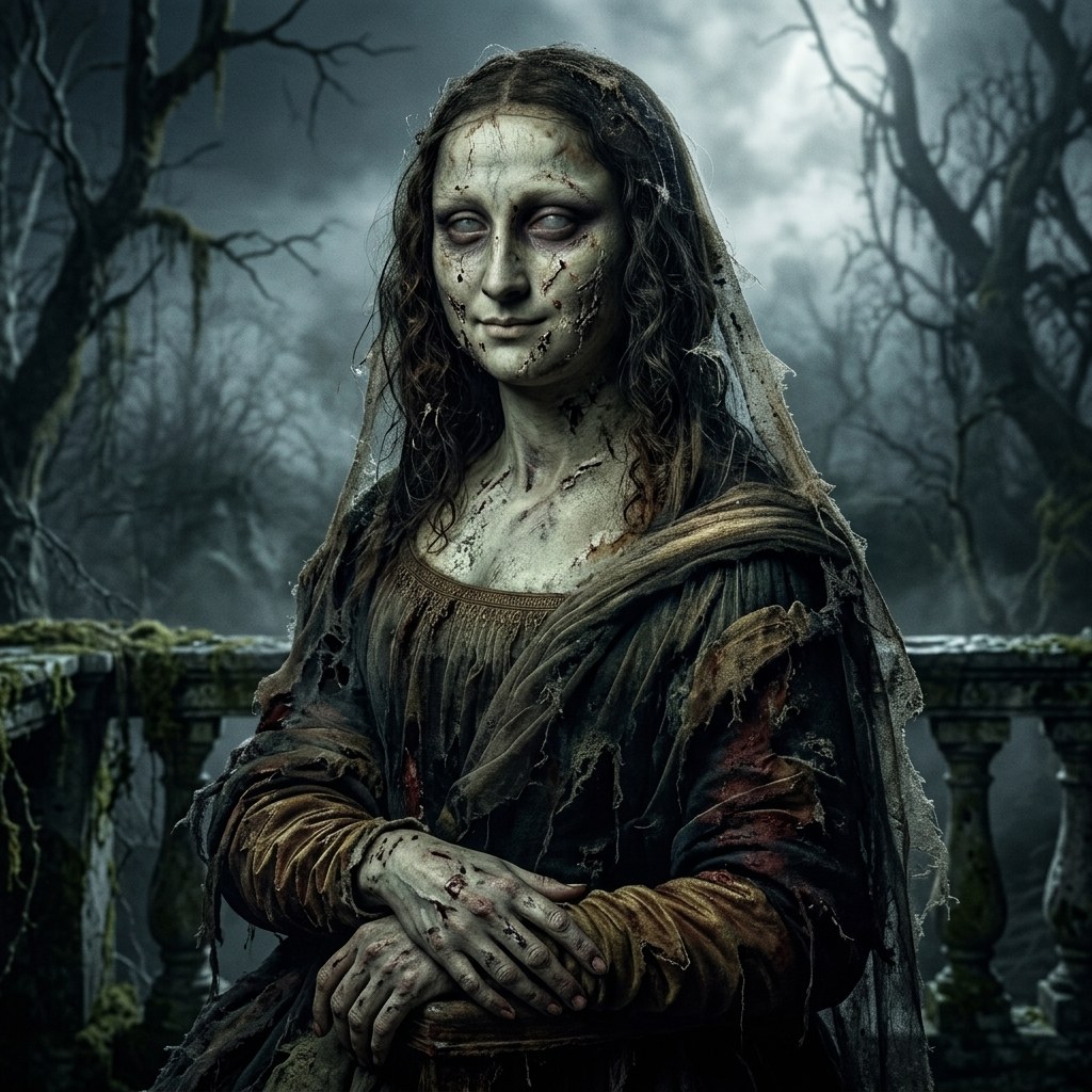 AI Zombie costume generated from the Mona Lisa painting